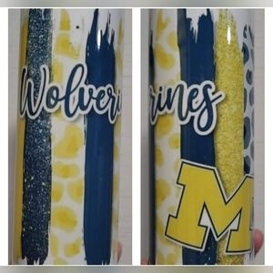 Wolverines Tumbler with Blue and Yellow Design